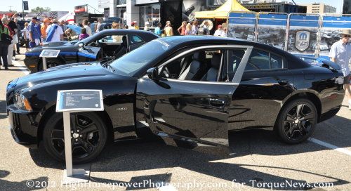 The Mopar 11 Dodge Charger with the Mopar 10 Dodge Challenger in the background.