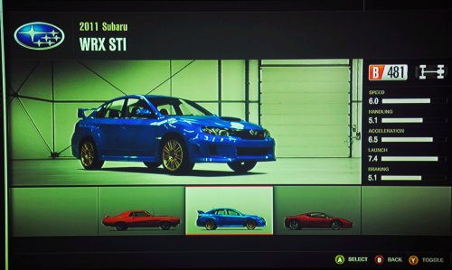 The car selection screen from Forza 4