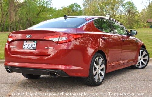 The 2012 Kia Optima SX from the rear