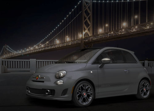 The Fiat 500 Abarth Tenebra Design Concept against the scenic backdrop.