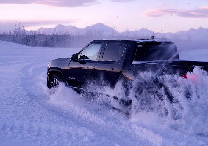 2024 Rivian R1T in the snow