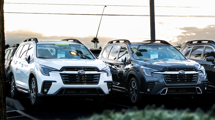 Two 2024 Subaru Ascent models sitting on the dealer's lot