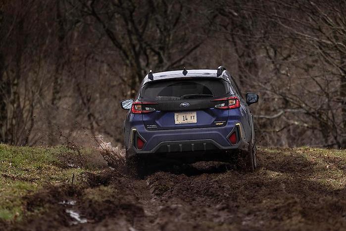 2024 Subaru Crosstrek Wilderness rear view in the mud