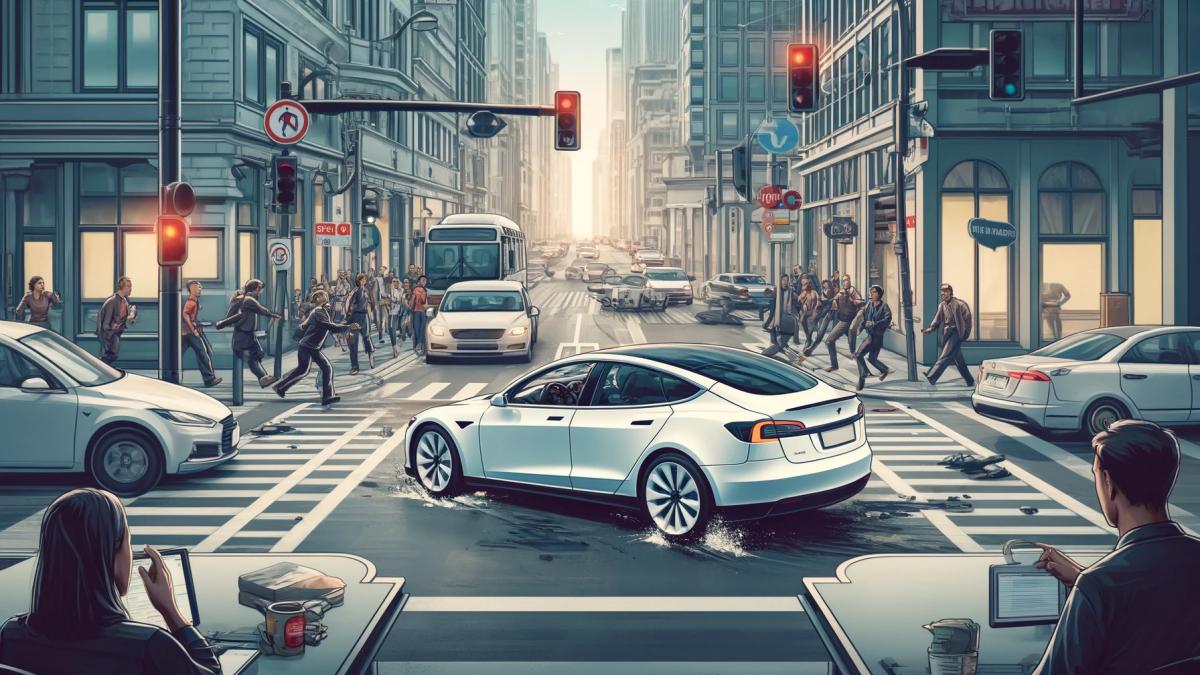 Tesla Model 3 drives onto oncoming traffic - OpenAI generated