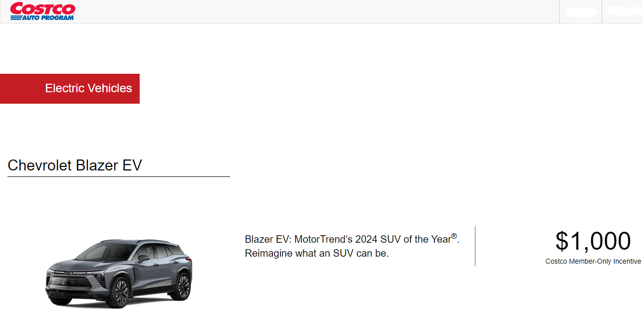 Image of Chevy Blazer deal courtesy of Costco Autos