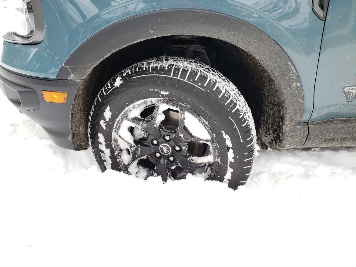 Image of Ford Bronco Sport with WildPeak tires in snow by John Goreham