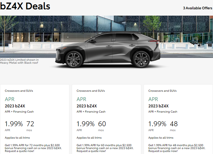 Image of bZ4X deals courtesy of Toyota