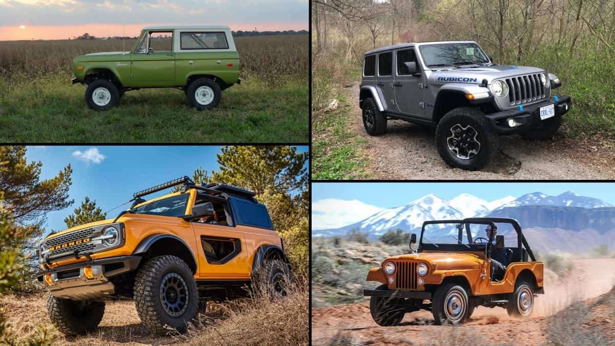 On the Left, the Bronco, on the Right, the Jeep Wrangler