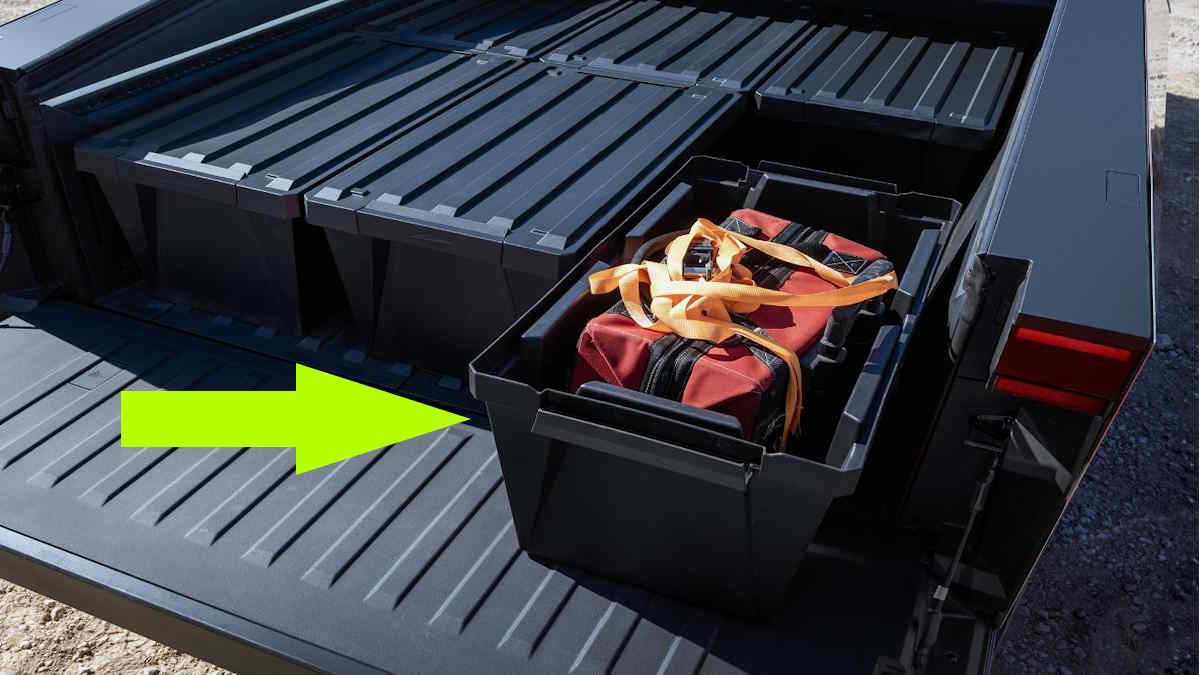 Cybertruck Waterproof Storage Bins Offer Secure Storage In Cybertruck - Sliding Into Truck Bed Grooves: Costing $225 For All Three