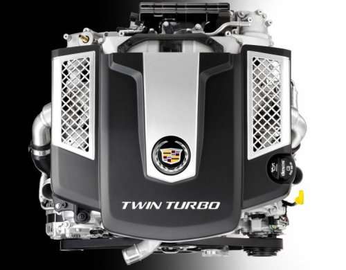 The 3.6L twin turbo engine of the 2014 Cadillac CTS sedan