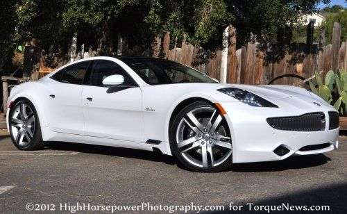 A front side shot of the Fisker Karma EcoChic