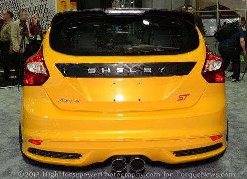 The rear end of the 2013 Shelby Focus ST