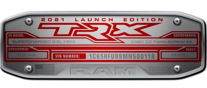 2021 Ram 1500 TRX Launch Edition Interior Badge