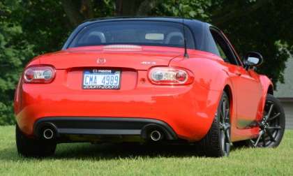 The rear end of the 2013 Mazda MX-5 Club with the top up
