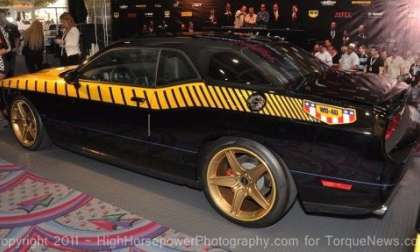 Rear sideview of WD40/SEMA Cares Dodge Challenger SRT8