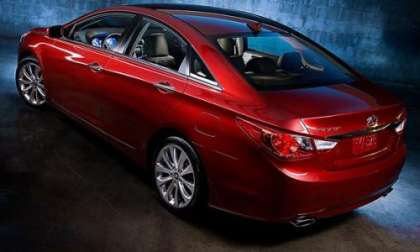 The 2012 Hyundai Sonata SE from the rear in Sparkling Red