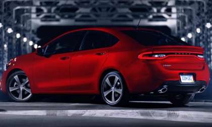 A rear-side view of the new 2013 Dodge Dart R/T