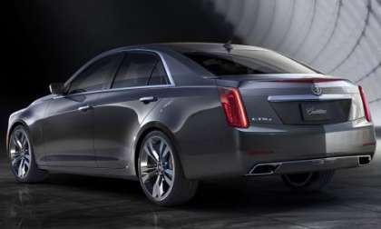 A rear end view of the 2014 Cadillac CTS sedan