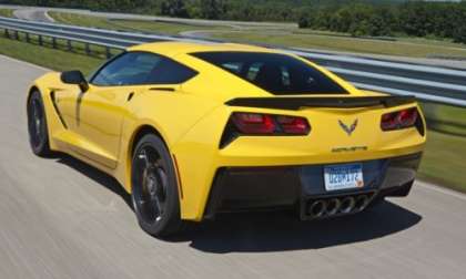 The rear end of the 2014 Chevrolet Corvette Stingray Z51 in Velocity Yellow