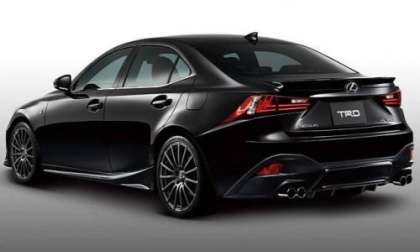 The rear end of the 2014 Lexus IS wearing TRD accessories