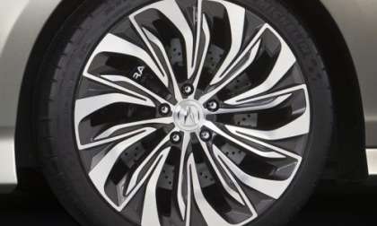 A close up of the wheel of the Acura RLX Concept