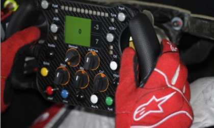 The steering wheel of the Audi R18 TDI race car