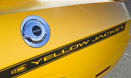 The rear quarter panel of the Dodge Challenger SRT8 392 Yellow Jacket 