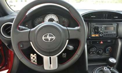 The cockpit of the 2013 Scion FR-S