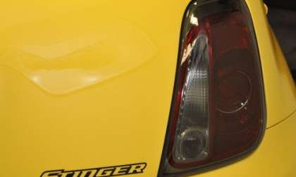 A close up look at the taillight and Stinger badge of the Fiat 500 Stinger