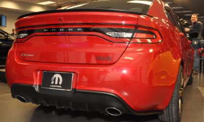 A low angle shot of the 2013 Dodge Dart GTS 210 Tribute rear end