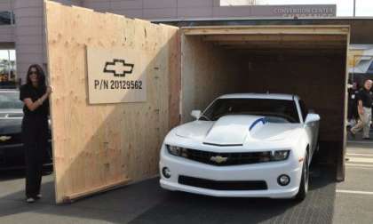 The Chevrolet Camaro COPO Concept rolling out of its crate