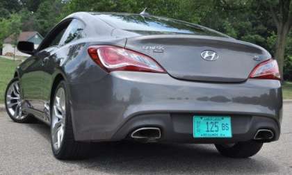 The 2013 Hyundai Genesis Coupe 3.8 R-Spec from the rear