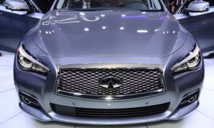 A close up on the front end of the Infiniti Q50