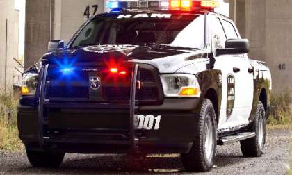 The front of the new Ram 1500 Special Services Police truck