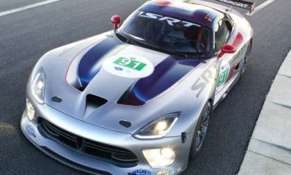 A high angle front shot of the 2013 SRT Viper GTS-R ALMS race car