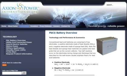 Axion Power webpage describes its proprietary PbC(R) electrodes