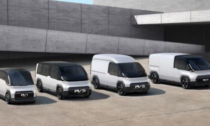 5 white Kia electric van models, called PBVs