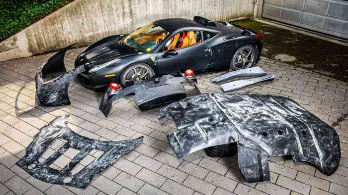 The LaFerrari prototype is pictured with the removable bodywork Ferrari engineers used during development.
