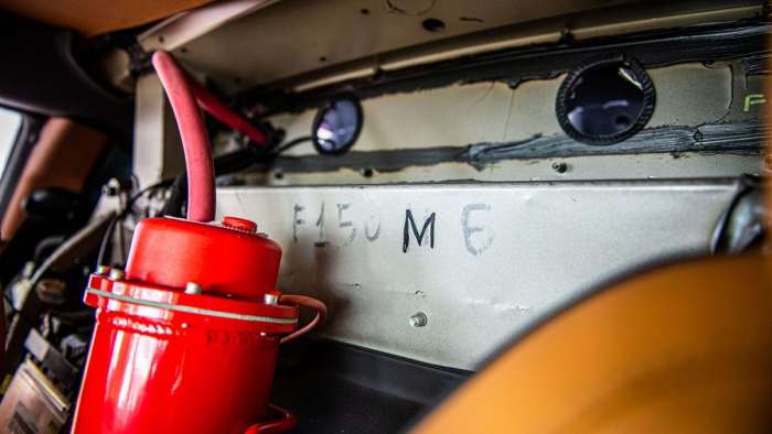 Image showing the exposed metal bulkhead behind the seats in the 458 Italia-based LaFerrari development mule.