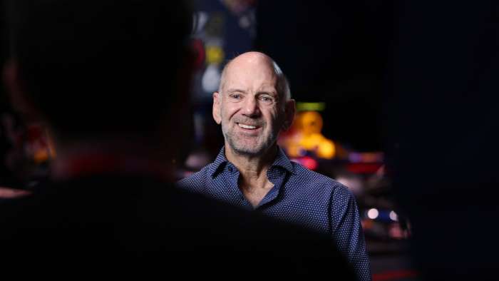 Image of F1 designer Adrian Newey during the press conference announcing the RB17.
