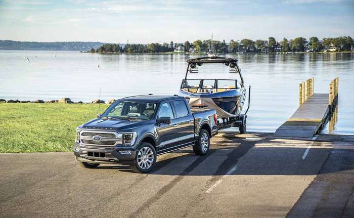 2021 Ford F-150 towing a boat