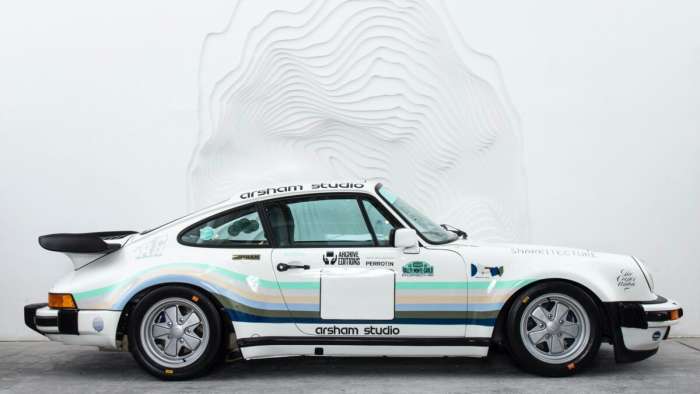 Side view of Daniel Arsham's custom-liveried 930 Porsche 911 Turbo.