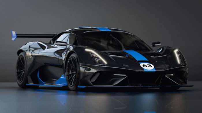 Image of the Brabham BT63 GT2 race car in black with blue accents.