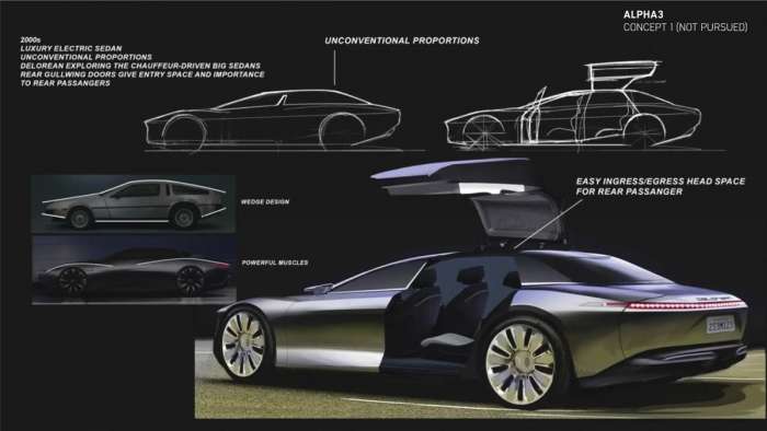 Image showing design sketches of the DMC Alpha3