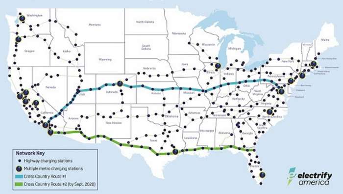 Electrify America EV Fast-Charging Network now features two cross-country routes