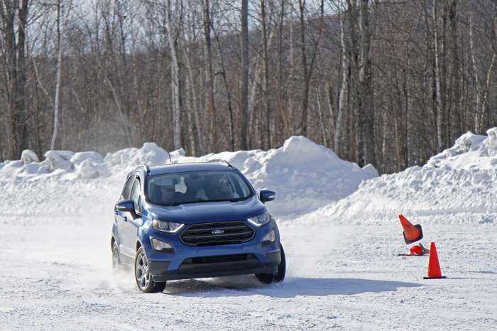 Image of Ford EcoSport on snow course courtesy of Team O'Neil Rally School