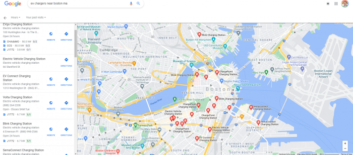 Image of EV chargers courtesy of Google Maps