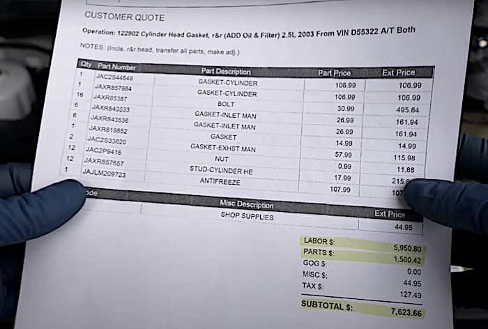 Blown Head Gasket Repair Estimate