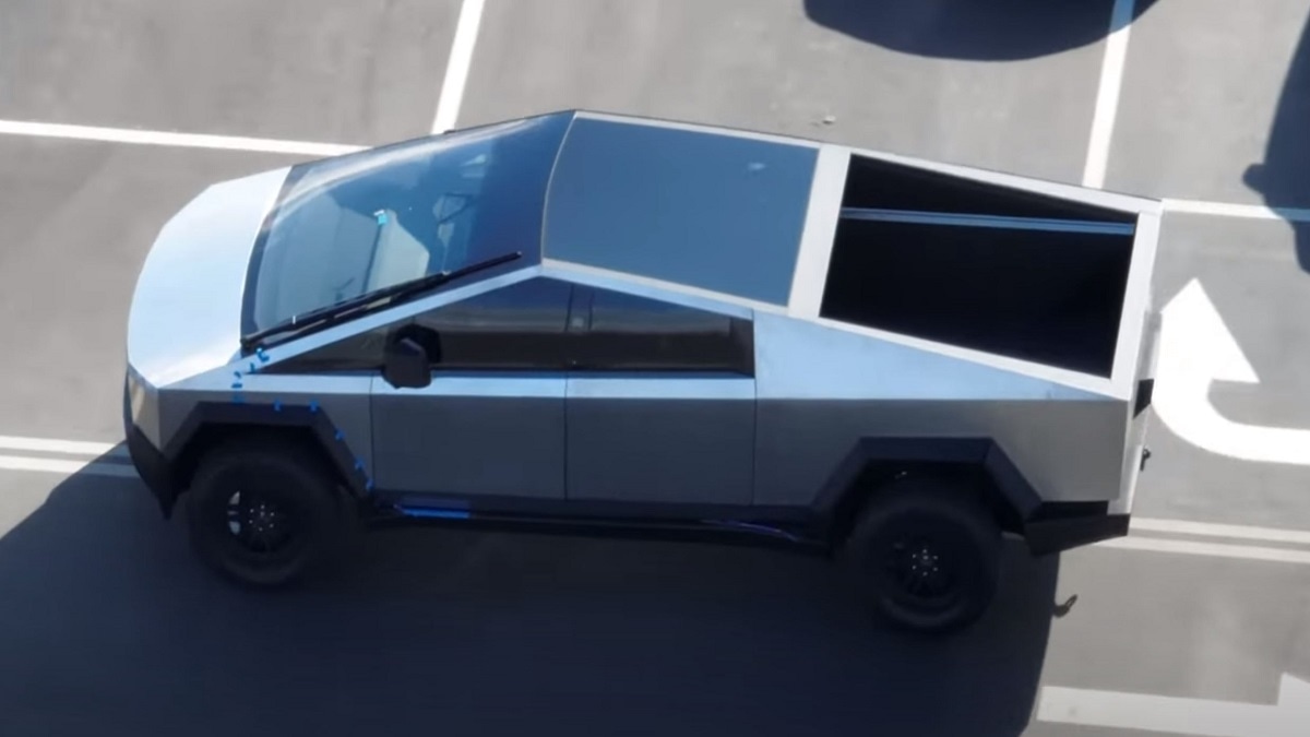 Updated Cybertruck Design Spotted at Tesla Fremont - and a Giant