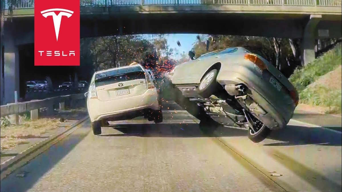 Tesla Dash Cam Catches Rollover Accident Car Flips Completely Over